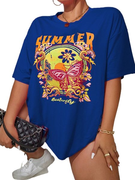 plus butterfly & letter graphic drop shoulder tee t4dr#, Black
plus butterfly & letter graphic drop shoulder tee t4dr#, Black