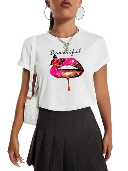 lip and letter graphic tee c7q6#, White