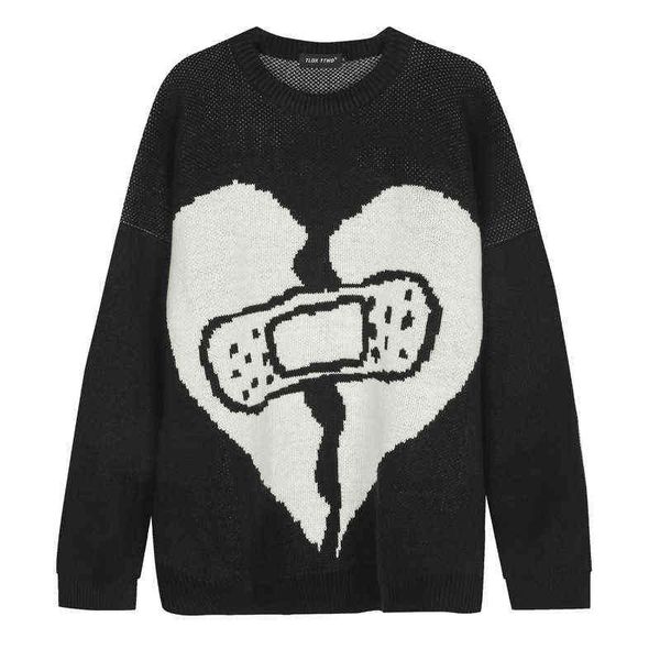 sweaters harajuku knitted men hip hop loose pullover broken love heart bandage print streetwear male winter 2021 clothing coat t220730, White;black
sweaters harajuku knitted men hip hop loose pullover broken love heart bandage print streetwear male winter 2021 clothing coat t220730, White;black