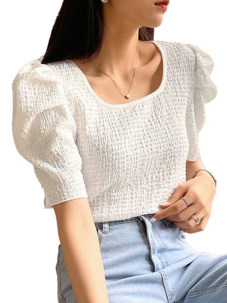 dazy scoop neck puff sleeve tee j2b3#, White
dazy scoop neck puff sleeve tee j2b3#, White