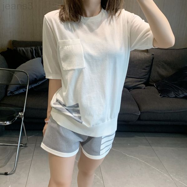 women's t-shirt designer tb college style summer new men's and women's round neck leisure pocket four bar sweater couple thin, White
women's t-shirt designer tb college style summer new men's and women's round neck leisure pocket four bar sweater couple thin, White
