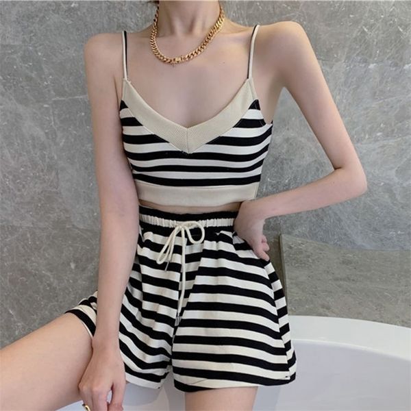 striped short set women tracksuit camisoletwopiece clothing casual sports summer suit 220520, White;black
striped short set women tracksuit camisoletwopiece clothing casual sports summer suit 220520, White;black
