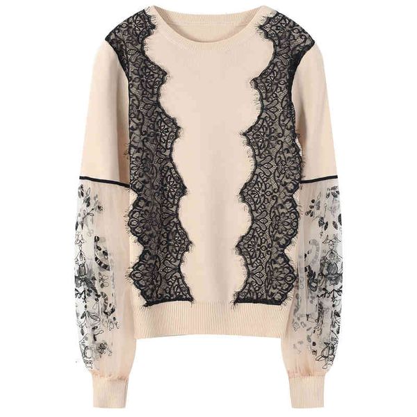 women's knits tees elegant pullover round neck lantern sleeve mesh lace spliced sweater women's autumn and winter l5ek, White
women's knits tees elegant pullover round neck lantern sleeve mesh lace spliced sweater women's autumn and winter l5ek, White