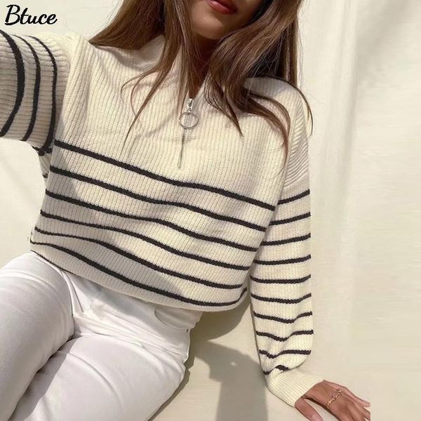 women loose knitted sweaters fashion zipper vneck pullovers female casual long sleeve striped patchwork jumpers autumn winter 220816, White;black
women loose knitted sweaters fashion zipper vneck pullovers female casual long sleeve striped patchwork jumpers autumn winter 220816, White;black