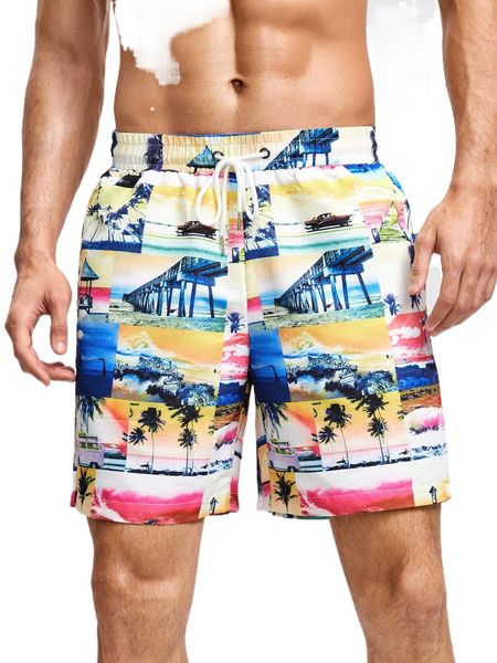 men drawstring waist tropical print shorts t0hx#, White;black