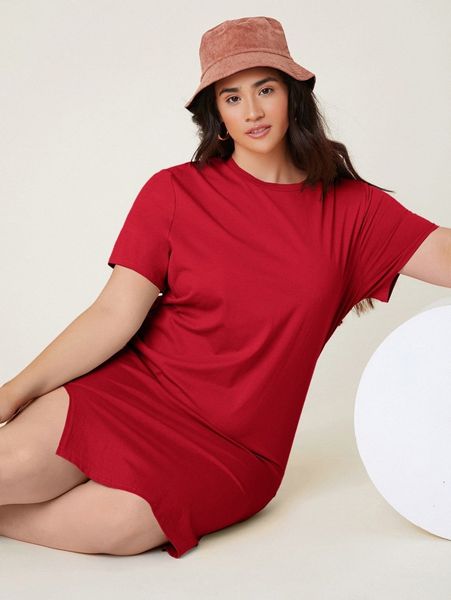 plus solid split hem dress l1en#, Black
plus solid split hem dress l1en#, Black