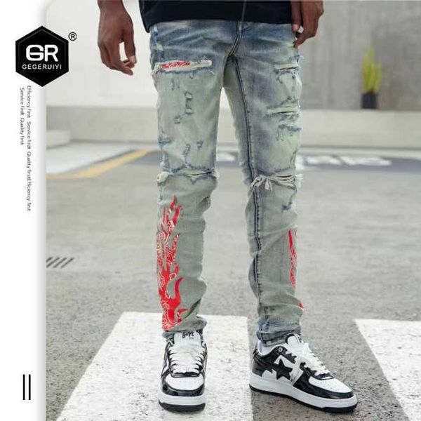 off amirs high street fashion brand 22ss flame cashew print patch knee hole motorcycle jeans, Blue
off amirs high street fashion brand 22ss flame cashew print patch knee hole motorcycle jeans, Blue