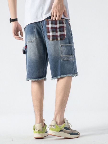 men plaid patched pocket ripped frayed raw hem bermuda denim shorts 090l#, White;black
men plaid patched pocket ripped frayed raw hem bermuda denim shorts 090l#, White;black