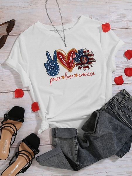 plus letter & sunflower print tee i0vi#, Black