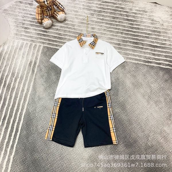 children's spring summer suit classic plaid pants polo plaid collar short sleeve pullover casual pants two-piece set, White
children's spring summer suit classic plaid pants polo plaid collar short sleeve pullover casual pants two-piece set, White