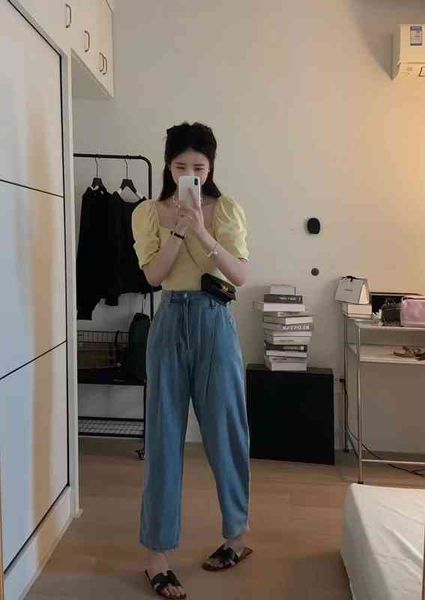 women's two piece pants summer south korea dongdamen square neck bubble sleeve short t-shirt high waist slim jeans set szul, White
women's two piece pants summer south korea dongdamen square neck bubble sleeve short t-shirt high waist slim jeans set szul, White