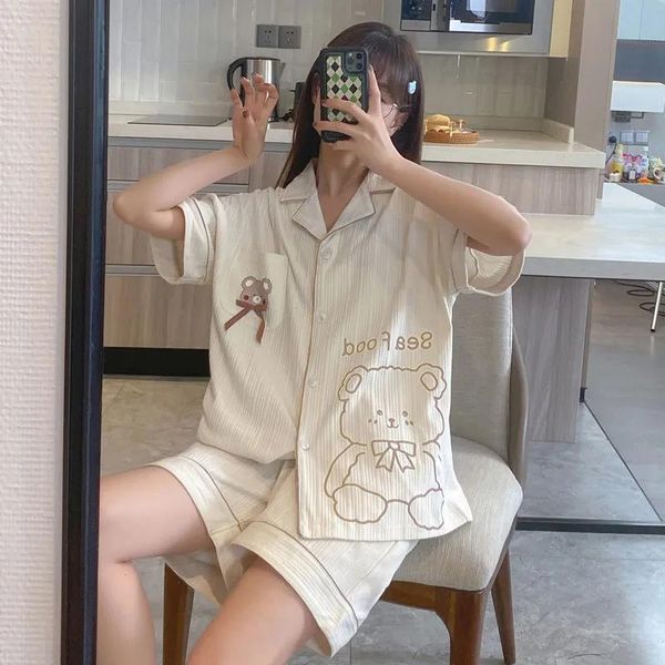 pajama set woman 2 pieces summer sleepwear ladies casual loose small fresh wind short-sleeved shorts fashion homewear, Black;red
pajama set woman 2 pieces summer sleepwear ladies casual loose small fresh wind short-sleeved shorts fashion homewear, Black;red
