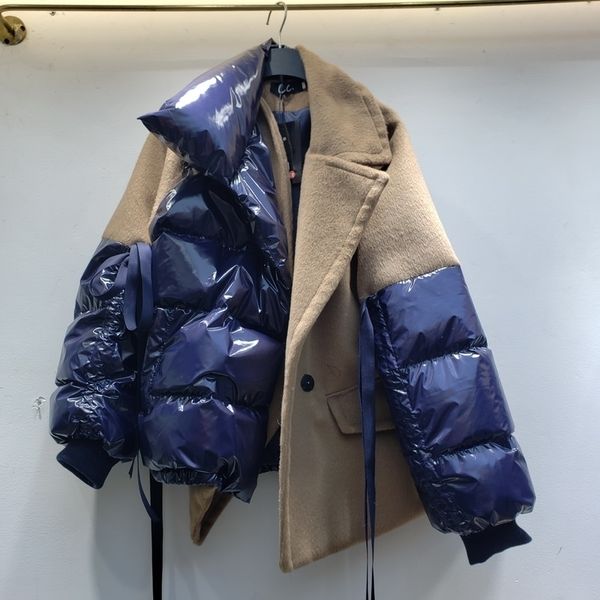 european station thickened winter wool with white duck down jacket and cotton padded 201027, Black
european station thickened winter wool with white duck down jacket and cotton padded 201027, Black