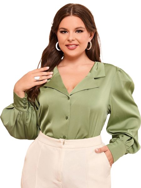 plus lapel collar lantern sleeve t1j3#, Black 
plus lapel collar lantern sleeve t1j3#, Black