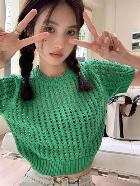 women's knits hollow short knitted girl's summer design small gentle wind chic green sweater bare midriff short-sleeve pullover so, White
women's knits hollow short knitted girl's summer design small gentle wind chic green sweater bare midriff short-sleeve pullover so, White