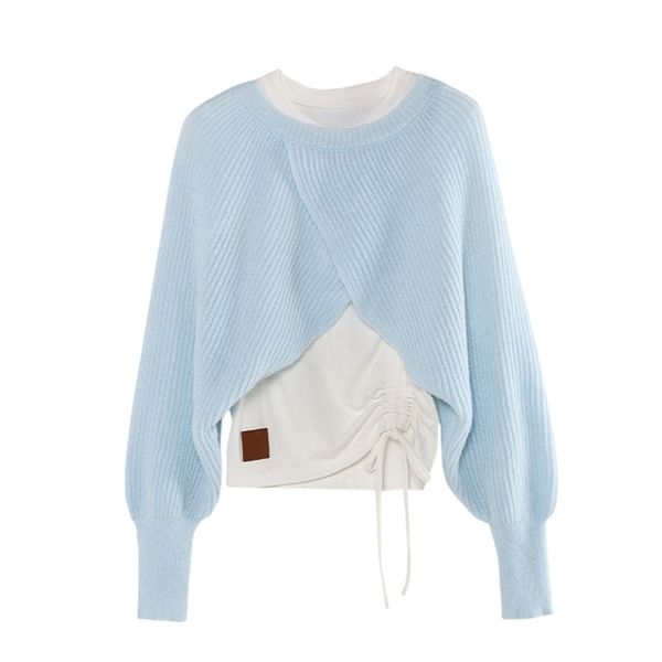 womens blue sweater oneck baggy fake two drawstring tshirt autumn winter fashion shawl pullover female clothes 220817, White;black
womens blue sweater oneck baggy fake two drawstring tshirt autumn winter fashion shawl pullover female clothes 220817, White;black