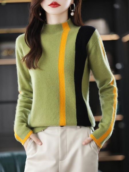 women's sweaters autumn and winter women's half turtleneck vertical stripes colorblock knitted pullover merino wool sweater, White;black
women's sweaters autumn and winter women's half turtleneck vertical stripes colorblock knitted pullover merino wool sweater, White;black