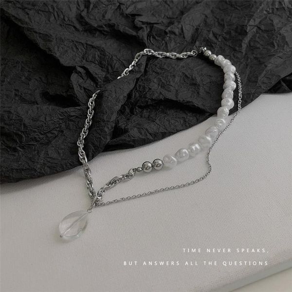 chains cosysail punk asymmetrical pearl spliced necklace transparent crystal pendant for female stainless steel jewelry, Silver
chains cosysail punk asymmetrical pearl spliced necklace transparent crystal pendant for female stainless steel jewelry, Silver