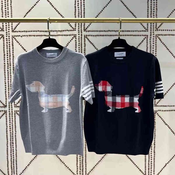 women's t-shirt tb summer couple dog embroidery short sleeve versatile age reduction four bar pullover knitted t-shirt 1kzf, White 
women's t-shirt tb summer couple dog embroidery short sleeve versatile age reduction four bar pullover knitted t-shirt 1kzf, White