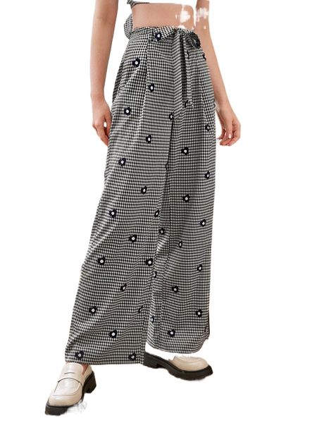 mod floral print gingham belted pants p7em#, Black;white
mod floral print gingham belted pants p7em#, Black;white