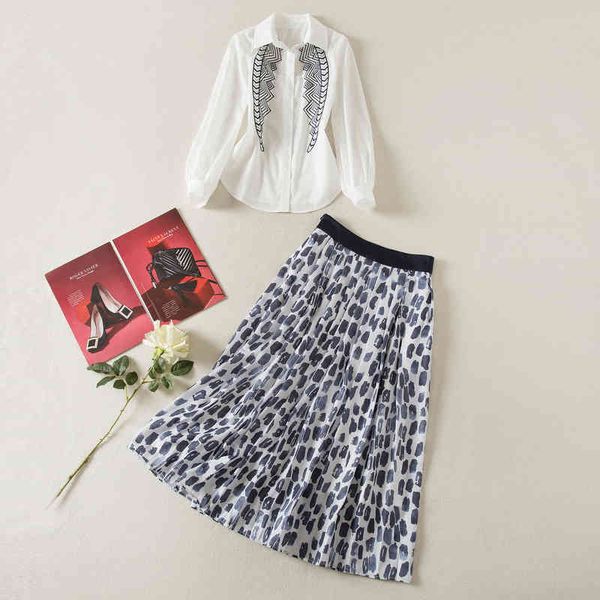 two piece dress xxl suit two piece set 2022 spring embroidered long sleeved shirt pleated skirt fashion women q29s, White
two piece dress xxl suit two piece set 2022 spring embroidered long sleeved shirt pleated skirt fashion women q29s, White