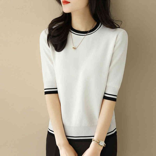 women's sweaters summer ice silk t-shirt women's round neck five sleeve color matching korean loose thin short sleeved women x57j, White;black
women's sweaters summer ice silk t-shirt women's round neck five sleeve color matching korean loose thin short sleeved women x57j, White;black