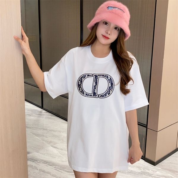 2022 spring and summer new couple embroidery casual round neck short sleeve t-shirt men's and women's top, White;black
2022 spring and summer new couple embroidery casual round neck short sleeve t-shirt men's and women's top, White;black