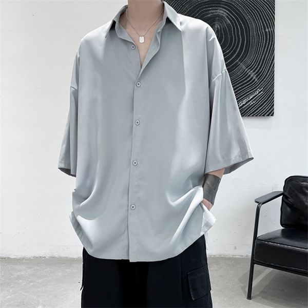 privathinker half sleeve men solid shirts summer casual oversize blouses white fashion male cardigan vintage korean clothing 220330, White;black 
privathinker half sleeve men solid shirts summer casual oversize blouses white fashion male cardigan vintage korean clothing 220330, White;black