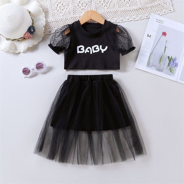girls kids casual clothing sets outfits summer toddler letter print puff sleeve tee mesh skirts 2pcs clothes suit 220507, White
girls kids casual clothing sets outfits summer toddler letter print puff sleeve tee mesh skirts 2pcs clothes suit 220507, White