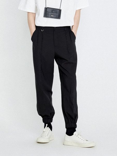 men plicated detail carrot pants 88rj#, Black 
men plicated detail carrot pants 88rj#, Black