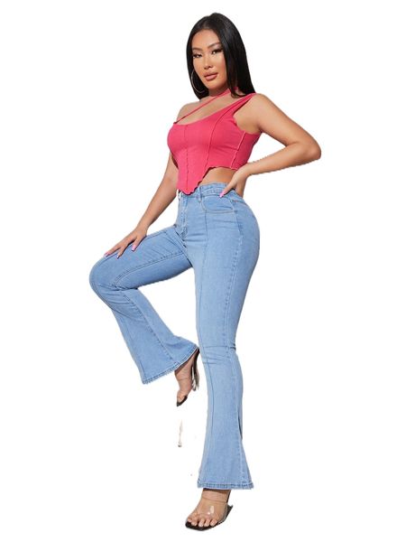 solid bootcut jeans j3uw#, Blue 
solid bootcut jeans j3uw#, Blue
