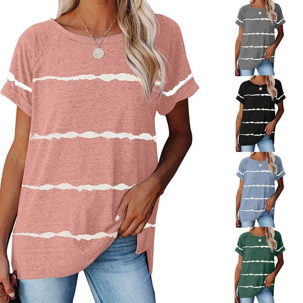 2022 summer new women's striped print round neck short sleeve loose t-shirt, White
2022 summer new women's striped print round neck short sleeve loose t-shirt, White