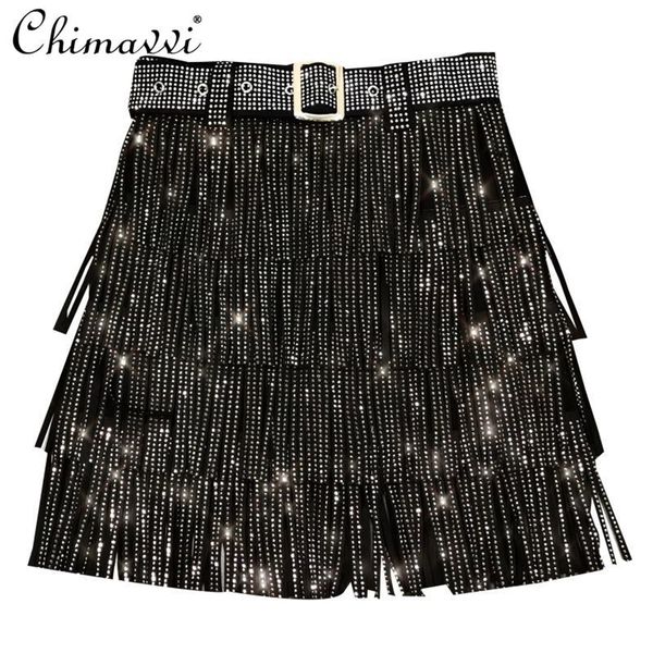 spring heavy drilling s fringed skirt with belt women's high waist multi layer short cake skirts 220324, Black
spring heavy drilling s fringed skirt with belt women's high waist multi layer short cake skirts 220324, Black
