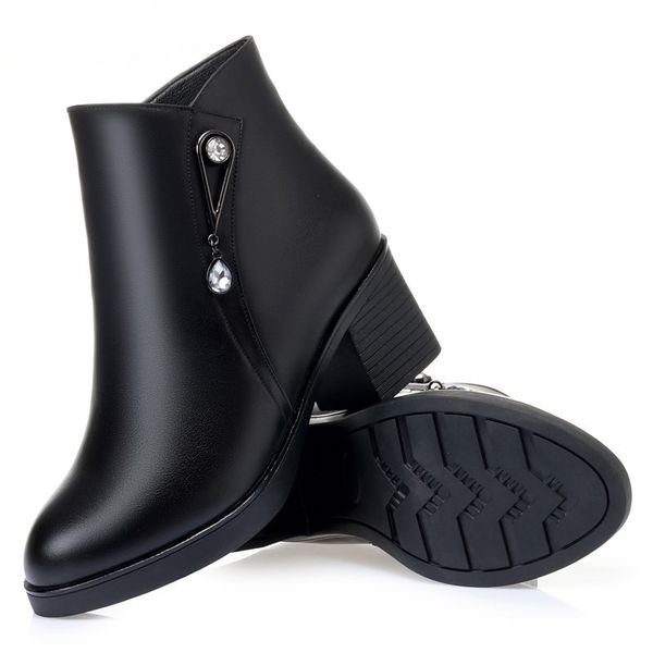 ankle boots women winter genuine leather wool warm high heel women snow boots thick heel mother plus size womens boots, Black
ankle boots women winter genuine leather wool warm high heel women snow boots thick heel mother plus size womens boots, Black