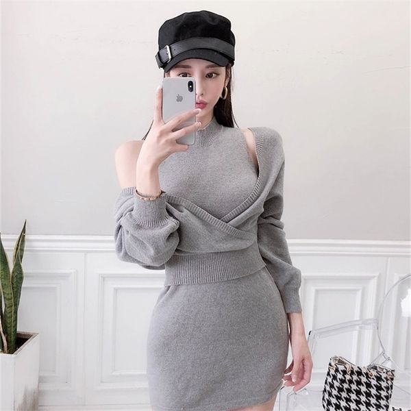 early spring french retro playful suit small fragrant knitted off shoulder sweater dress two piece package hip 210322, Black;gray
early spring french retro playful suit small fragrant knitted off shoulder sweater dress two piece package hip 210322, Black;gray