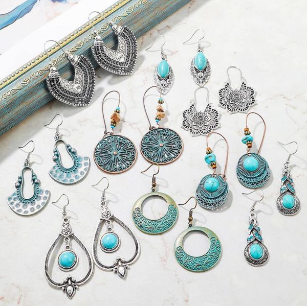 vintage bohemian ethnic ancient silver distressed earrings charm fashion long turquoise feather pendant tassel earrings ladies jewelry, Golden
vintage bohemian ethnic ancient silver distressed earrings charm fashion long turquoise feather pendant tassel earrings ladies jewelry, Golden