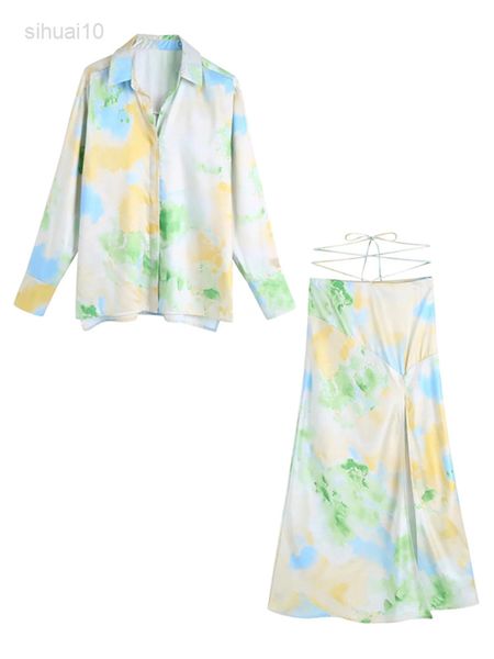 women shirt skirt fits summer autumn dye-tie chiffon chic shirt set long sleeve a-line skirts for female l220725, White
women shirt skirt fits summer autumn dye-tie chiffon chic shirt set long sleeve a-line skirts for female l220725, White