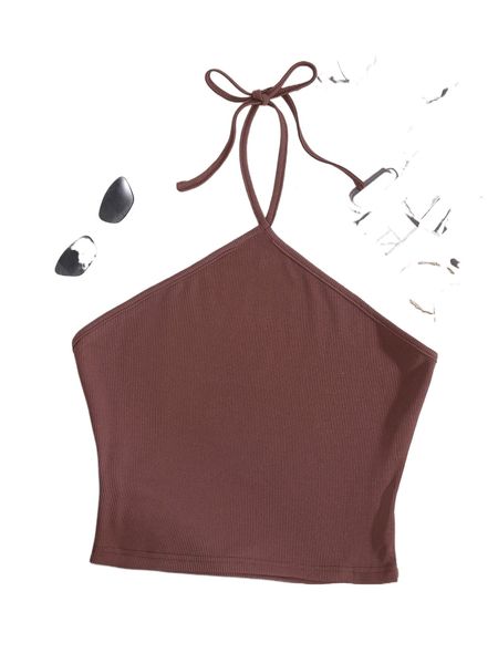 tie back rib-knit halter g4rp#, White
tie back rib-knit halter g4rp#, White