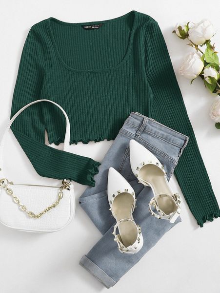 lettuce trim rib-knit crop z4vc#, White 
lettuce trim rib-knit crop z4vc#, White