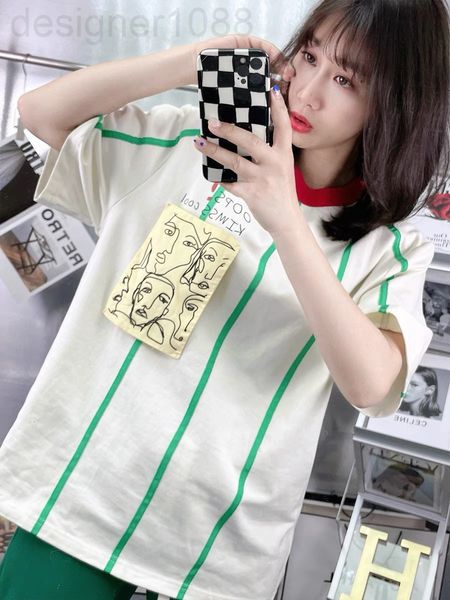 women's t-shirt designer 22 spring and summer new niche fashion abstract painting pocket design contrast color round neck stripe short, White
women's t-shirt designer 22 spring and summer new niche fashion abstract painting pocket design contrast color round neck stripe short, White
