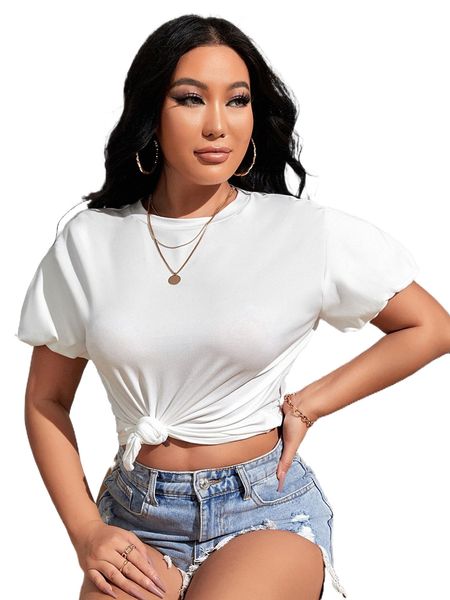 sxy solid puff sleeve tee l0yu#, White 
sxy solid puff sleeve tee l0yu#, White