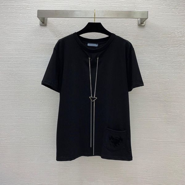 spring summer women t shirts brand triangle metal necklace short sleeve loose pocket embroidery t-shirt fashion round neck pure cotton tees, White
spring summer women t shirts brand triangle metal necklace short sleeve loose pocket embroidery t-shirt fashion round neck pure cotton tees, White