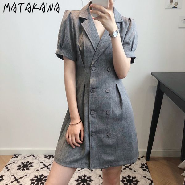 doublebreasted woman dress suit vneck robe femme summer womens vestidos hepburn puff sleeve dresses women 210506, Black;gray
doublebreasted woman dress suit vneck robe femme summer womens vestidos hepburn puff sleeve dresses women 210506, Black;gray