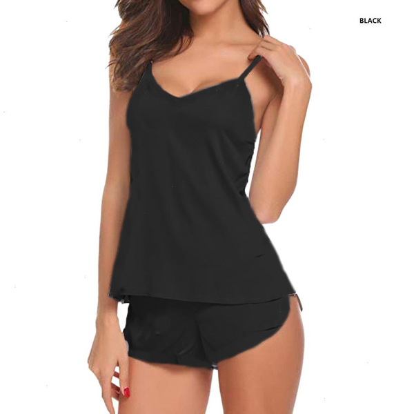 women pajama silky satin sling sleepwear set v neck solid nightwear pyjamas sleeveless camisole with shorts female homewear, Black;red
women pajama silky satin sling sleepwear set v neck solid nightwear pyjamas sleeveless camisole with shorts female homewear, Black;red