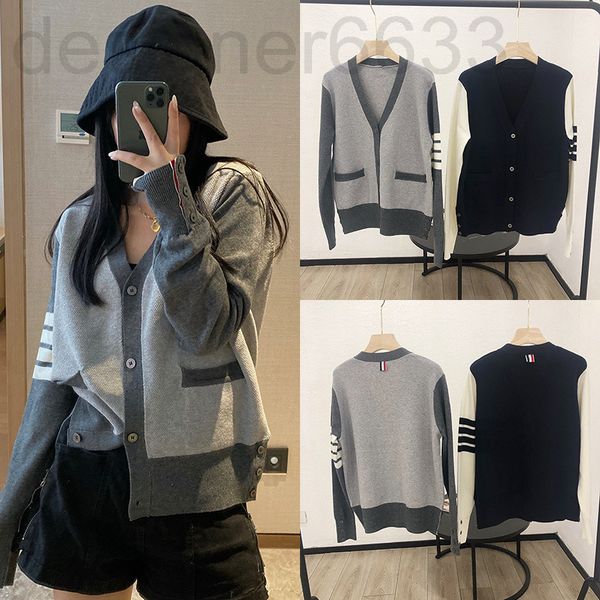 women's knits & tees designer spring tb college style wool knitted coat women's long sleeve v-neck color matching loose sweater ca, White
women's knits & tees designer spring tb college style wool knitted coat women's long sleeve v-neck color matching loose sweater ca, White