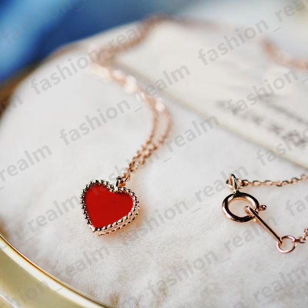 sweet heart pendant necklace designer jewelry love necklaces four leaf clover sterling silver rose gold red heart-shaped necklace gift for w