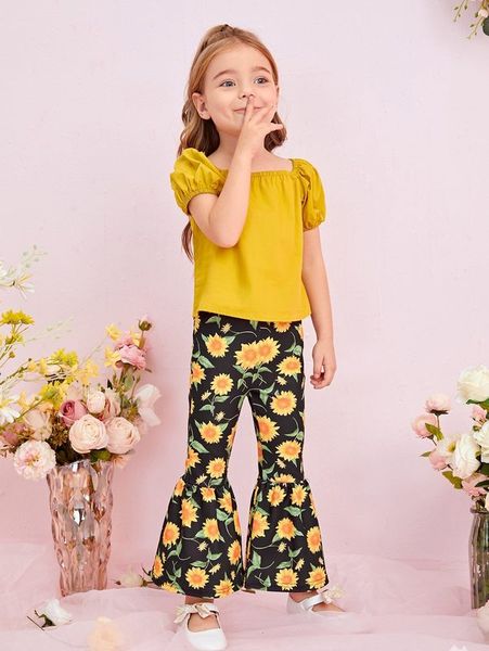 toddler girls off shoulder blouse & sunflower print flare leg pants she, White
toddler girls off shoulder blouse & sunflower print flare leg pants she, White