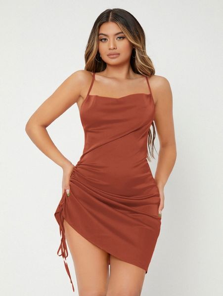 sxy neon orange drawstring ruched crisscross cami satin dress d35b#, Black;gray
sxy neon orange drawstring ruched crisscross cami satin dress d35b#, Black;gray