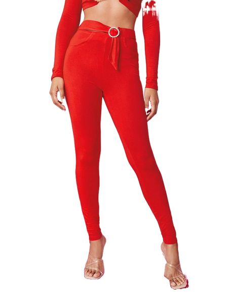 o-ring rhinestone detail skinny pants s950#, Black;white