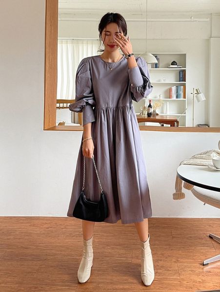 dazy bishop sleeve button back smock dress u1kc#, Black;gray 
dazy bishop sleeve button back smock dress u1kc#, Black;gray